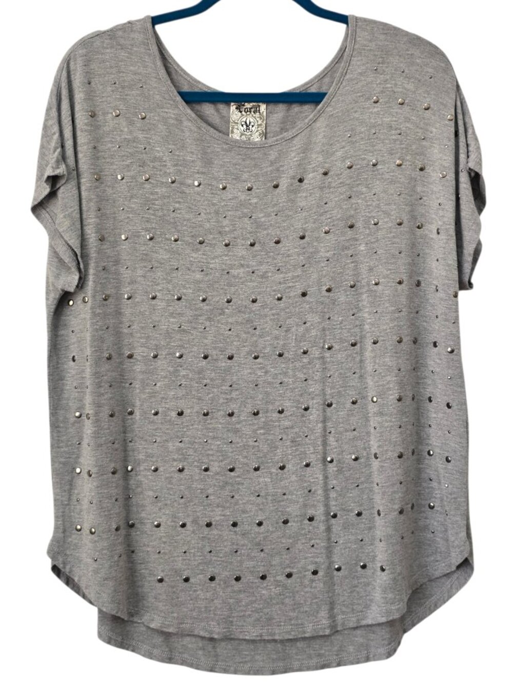 Vocal Grey Heathered Sleeveless Women's Shirt w. Silver Studs Size Large